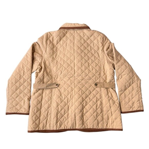 Joan Rivers Quilted Barn Jacket Khaki Brown Corduroy Detail Faux Suede Trim Sz L - Picture 2 of 16